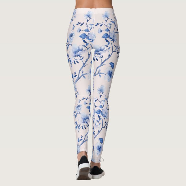 Romantisk Rodnad Blå Blommig   Leggings (Baksida)