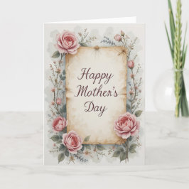 Romantisk Rodnad Ros Mors Dag Vintage Blommig Helgkort
