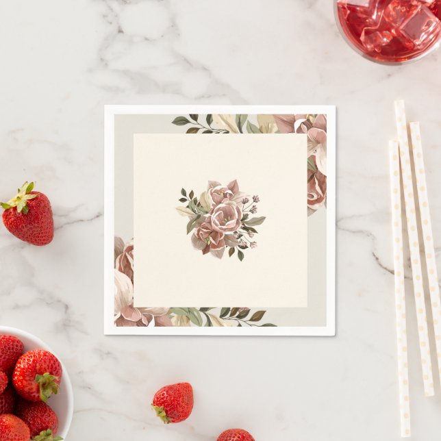 Romantisk Rodnad Vattenfärg Blommig Servett (Insitu)