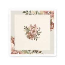 Romantisk Rodnad Vattenfärg Blommig Servett