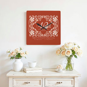 Romantisk rödrost Decade 40-årsdag Blommigt Fyrkantig Klocka