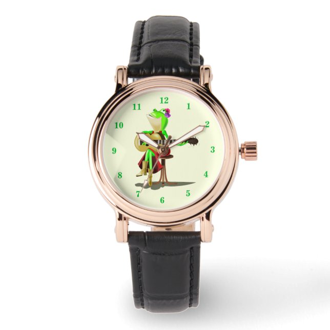 Romantisk Rolig Groda som Spelar Gitarr Klocka (Framsida)