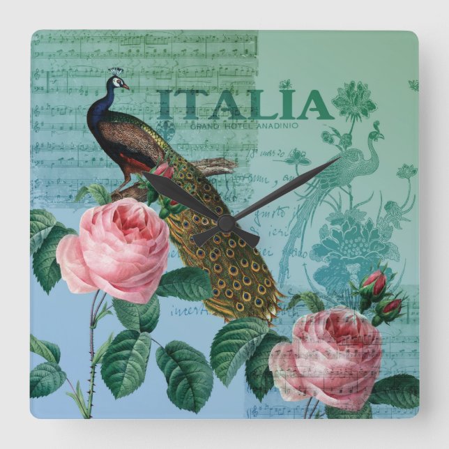 Romantisk romusikalpåfågel fyrkantig klocka (Framsida)