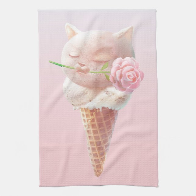 Romantisk Ros: Fröken Mjao Rosa Glasskonst Kökshandduk (Vertikal)
