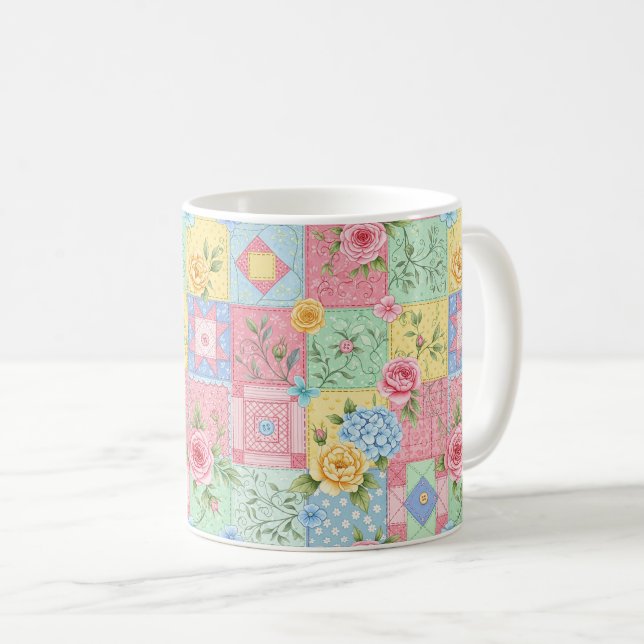 Romantisk ros lapptäcke mönster kaffemugg (Framsida höger)