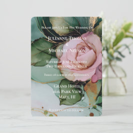 Romantisk Ros Rodblommig Guld Blommig Bröllop Inbjudningar