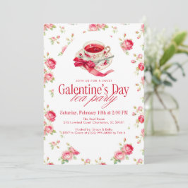 Romantisk Ros Tea Kopp Galentine's Dag Tea Party Inbjudningar