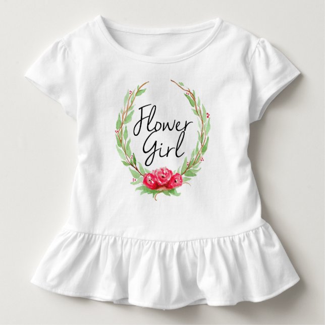 Romantisk Ros Vattenfärgskrans | Flower Girl Tee (Framsida)
