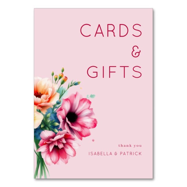 Romantisk Rosa Akvarell Blomma Bordsnummer (Framsidan)