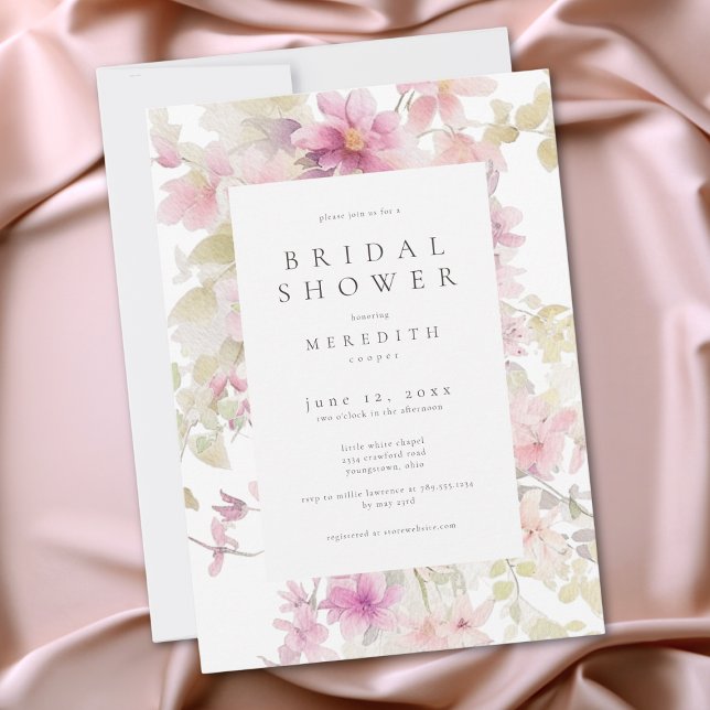 Romantisk Rosa Akvarell Blommig Bröllopsfest Inbjudningar (Romantic Pink Watercolor Floral Bridal Shower Invitation)