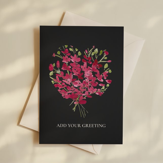 Romantisk Rosa Akvarell Blommig Hjärtformad Tom Ko Kort (Skapare uppladdad)