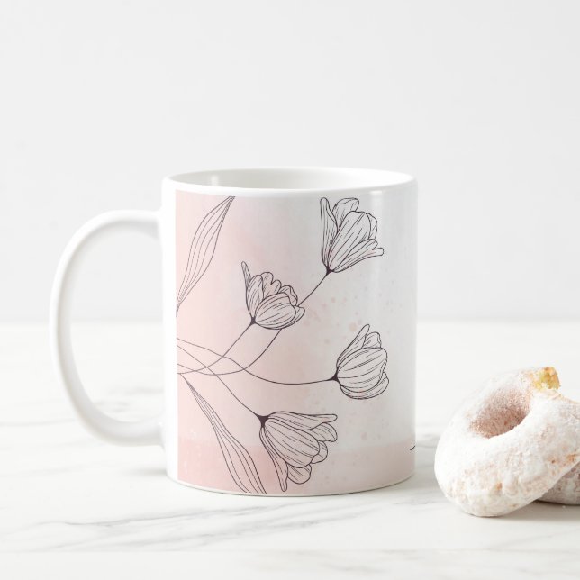 Romantisk Rosa Akvarell Blommig Kaffemugg – Presen (Med munk)