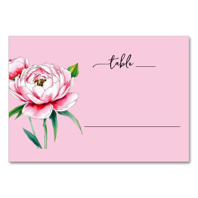 Romantisk Rosa Akvarell Peony Bordsnummer (Framsidan)