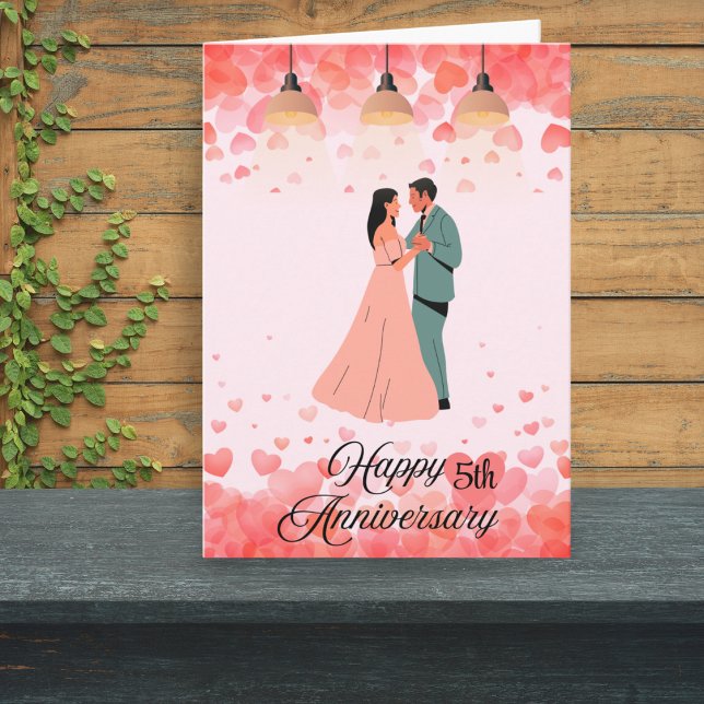 Romantisk Rosa-årsdag med hearts & Dance Kort (Skapare uppladdad)