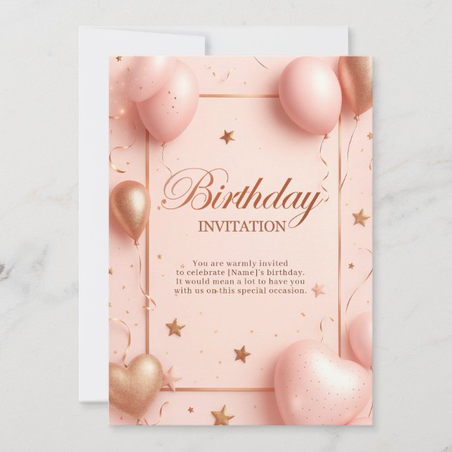 Romantisk Rosa Birthday Inbjudningar (Framsida)