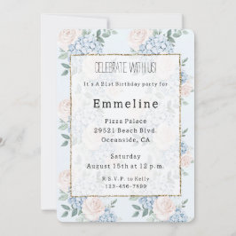 Romantisk Rosa Blåa blommor Birthday Inbjudningar