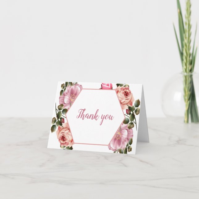 Romantisk Rosa Blommande Tacksamhetskort Tack Kort (Framsida)