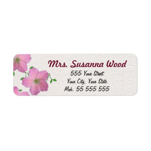 Romantisk Rosa Blommans vita Namn Lila Returadress Etikett