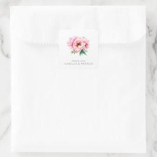 Romantisk Rosa Blommig Akvarell Fyrkantigt Klistermärke