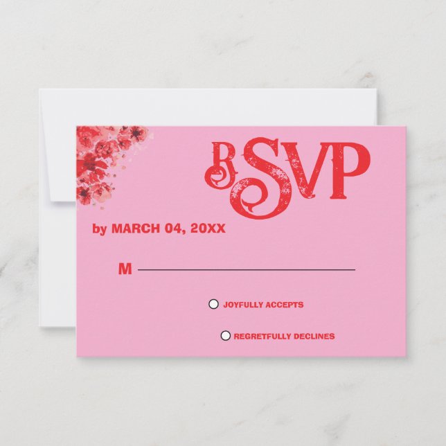 Romantisk Rosa Blommig Bröllops-RSVP OSA Kort (Framsida)