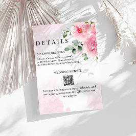 Romantisk Rosa Blommig Bröllopsdetaljkort Inbjudningar