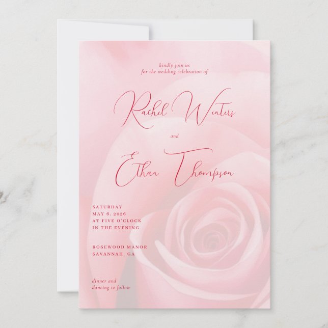 Romantisk Rosa Blommig Bröllopsinbjudan Inbjudningar (Framsida)