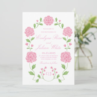 Romantisk rosa blommig bröllopsinbjudan kort