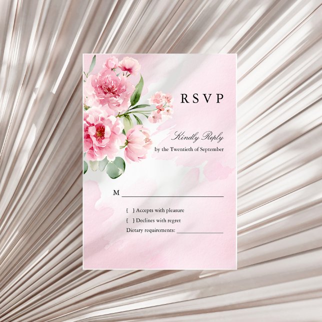 Romantisk Rosa Blommig Bröllopssvarskort OSA Kort (Skapare uppladdad)
