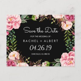 Romantisk Rosa Blommig Klassisk Bröllop Spara Datu Meddelande Vykort