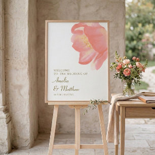 Romantisk Rosa Blommig Modern Bröllops Välkomstsky Poster