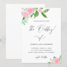 Romantisk Rosa Blommigt Bouquet Calligraphy Bröllo Inbjudningar