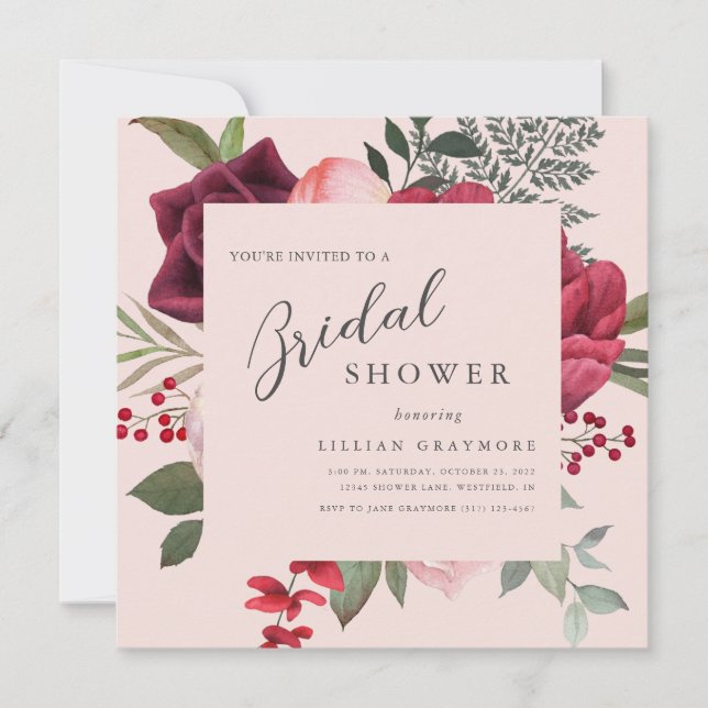 Romantisk Rosa Blommigt Bouquet Möhippa Inbjudningar (Framsida)