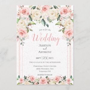 Romantisk Rosa Blommigt Greenery Typography Bröllo Inbjudningar