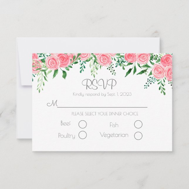Romantisk Rosa Blommigt Greenery Typography Bröllo OSA Kort (Framsida)