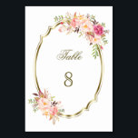 Romantisk  Rosa Blommigt Guld Ram Bordsnummer<br><div class="desc">Blommigt för Romantic Guld-kort. Den har en elegant faux guld ram, fantastisk rosa, vattenfärgshörn i blommigten. Använda Anpassa verktyg om du vill lägga till din information. Alla textstorlekar stil, färg, kan ändras för att passa dina behov. Om du vill ha matchande artiklar kan du besöka min Rosa Blommigt Guld Collection....</div>