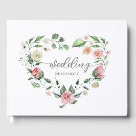 Romantisk Rosa Blommigt Heart Bröllop Guest Bok