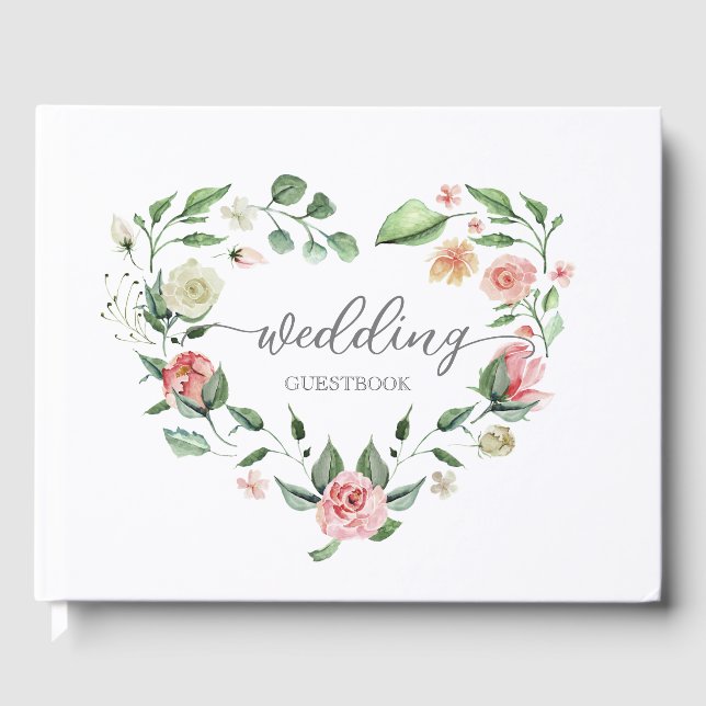 Romantisk Rosa Blommigt Heart Bröllop Guest Bok (Framsida)