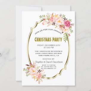 Romantisk Rosa  Blommigten Guld jul Party Inbjudningar