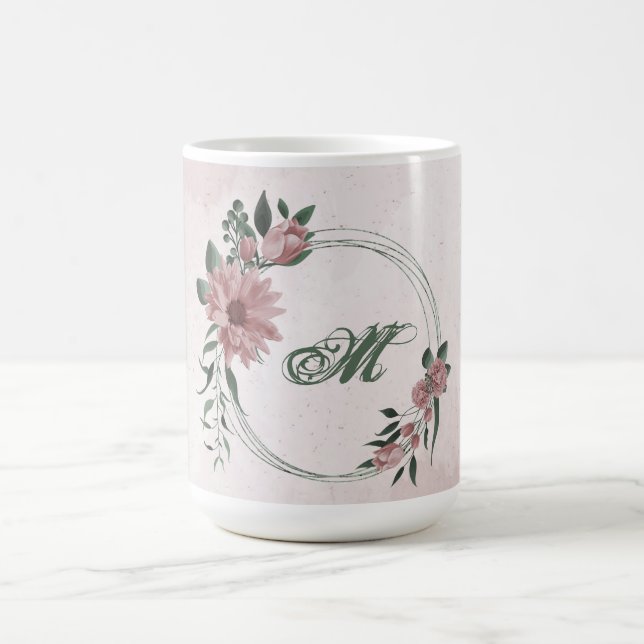 romantisk rosa-blommor, grön kaffemugg (Center)