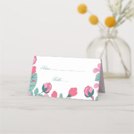 Romantisk rosa blommor och grönt löv placeringskort