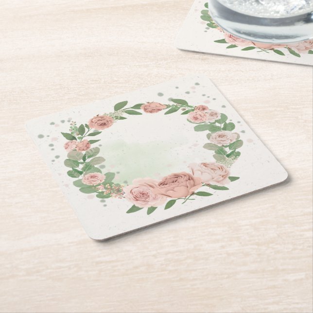 romantisk  rosa blommor och löv papper underlägg papper kvadrat (Vinklad)