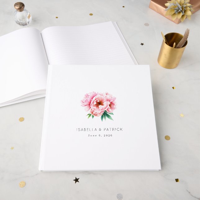 Romantisk rosa blomsterbukett gästböcker (Framsidan öppen)