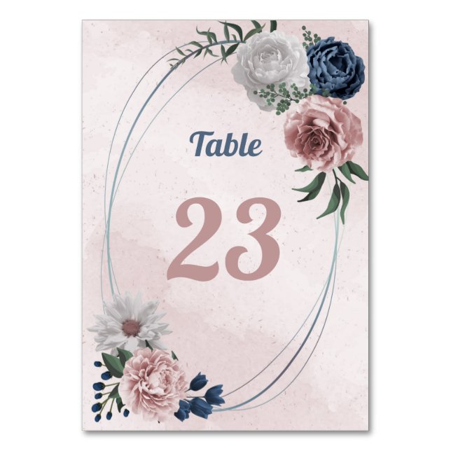 romantisk rosa blue & white blommigt greenery bordsnummer (Framsidan)