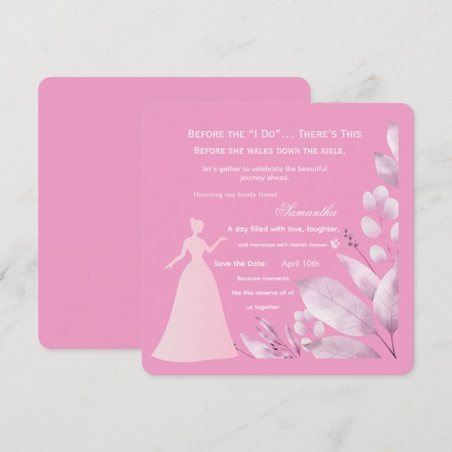 Romantisk Rosa Bröllopsdusch Inbjudan – Elegant B (Fram/baksida)