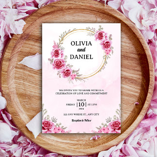 romantisk Rosa Burgundy Blommigt Bröllop Inbjudningar