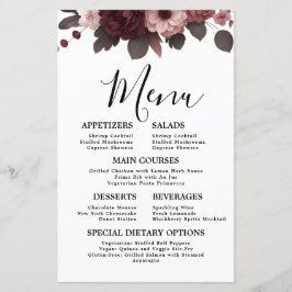 Romantisk  Rosa Burgundy Blommigt Bröllop Menu