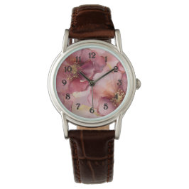 Romantisk  Rosa Burgundy Guld Blommigt Armbandsur