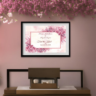 Romantisk Rosa Cherry Blommar Tied the knot Poster
