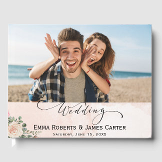 Romantisk Rosa Cream Blommigt Bröllop Guest Bok