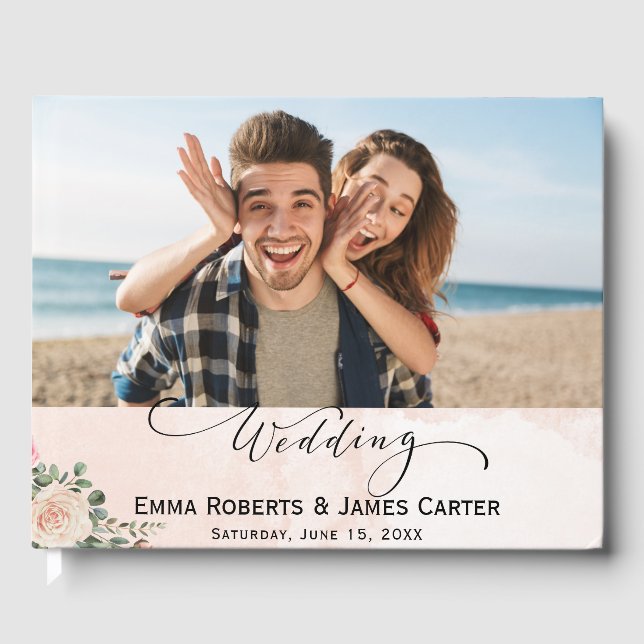 Romantisk Rosa Cream Blommigt Bröllop Guest Bok (Framsida)